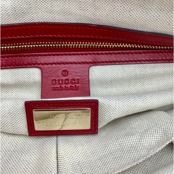 Auth Gucci Red Guccisima Leather Small Bowler Bag Gold Heart Charm Preloved - Picture 12 of 15